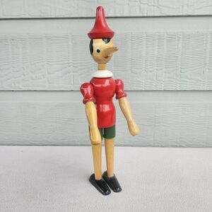 Mastro Geppetto Pinocchio Doll 12" Handmade Italy Wooden Toy Tall Red Green Sit